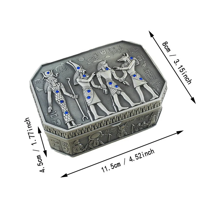 Retro Metal Jewelry Box Egypt Myth Pharaoh Sun God Pattern Carved Souvenir Gift Storage Case Ring Necklace Organizer Chest