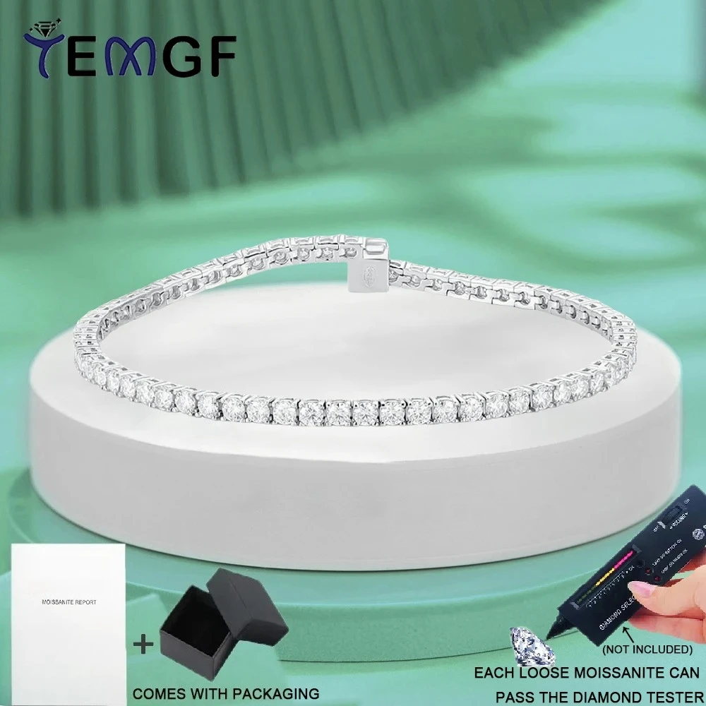 

TEMGF Full 3mm Moissanite Bracelet GRA Certification Adjustable 925 Sterling Silver Tennis Chain Women Sparkling Fine Jewelry