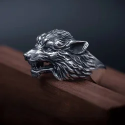 Buyee 925 Sterling Silver Big Ring Finger Cute Wolf Open Ring for Women Men Fashion Personality Rock Punk Fine Jewelry Circle