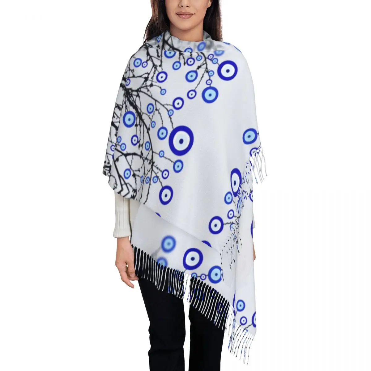 

Custom Printed Turkish Evil Eye Tree Scarf Men Women Winter Fall Warm Scarves Mediterranean Amulet Shawl Wrap