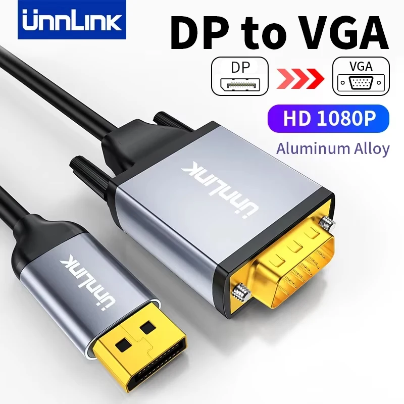 Unnlink DisplayPort to VGA Adapter Cable 1.8m 1080P DP to VGA Converter for PC Computer Laptop to TV Monitor Projector