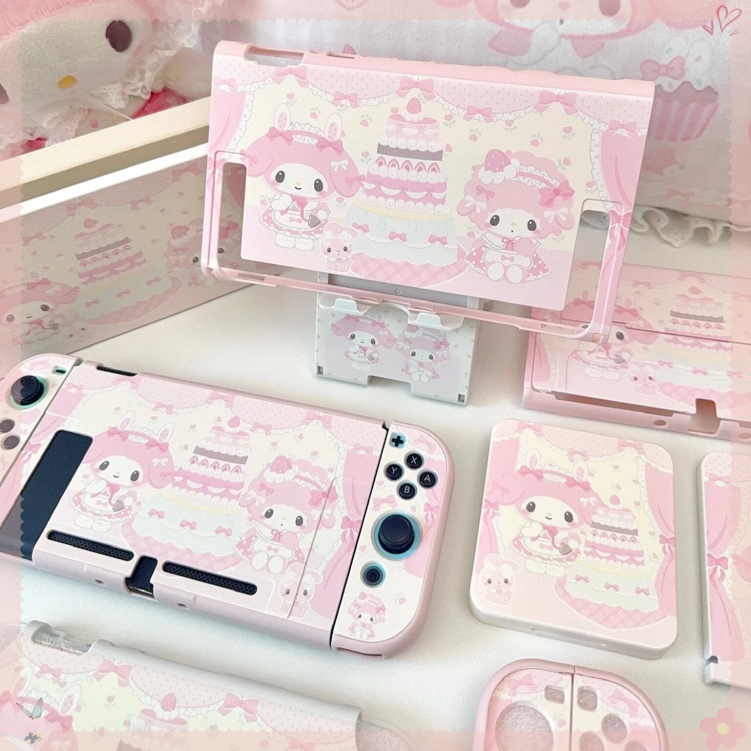 Cute Pink Switch 2 Protective Shell for Nintendo NS OLED Lite Controller Joy-Con Rabbit Lamb Girl Game Case Anime Peripheral