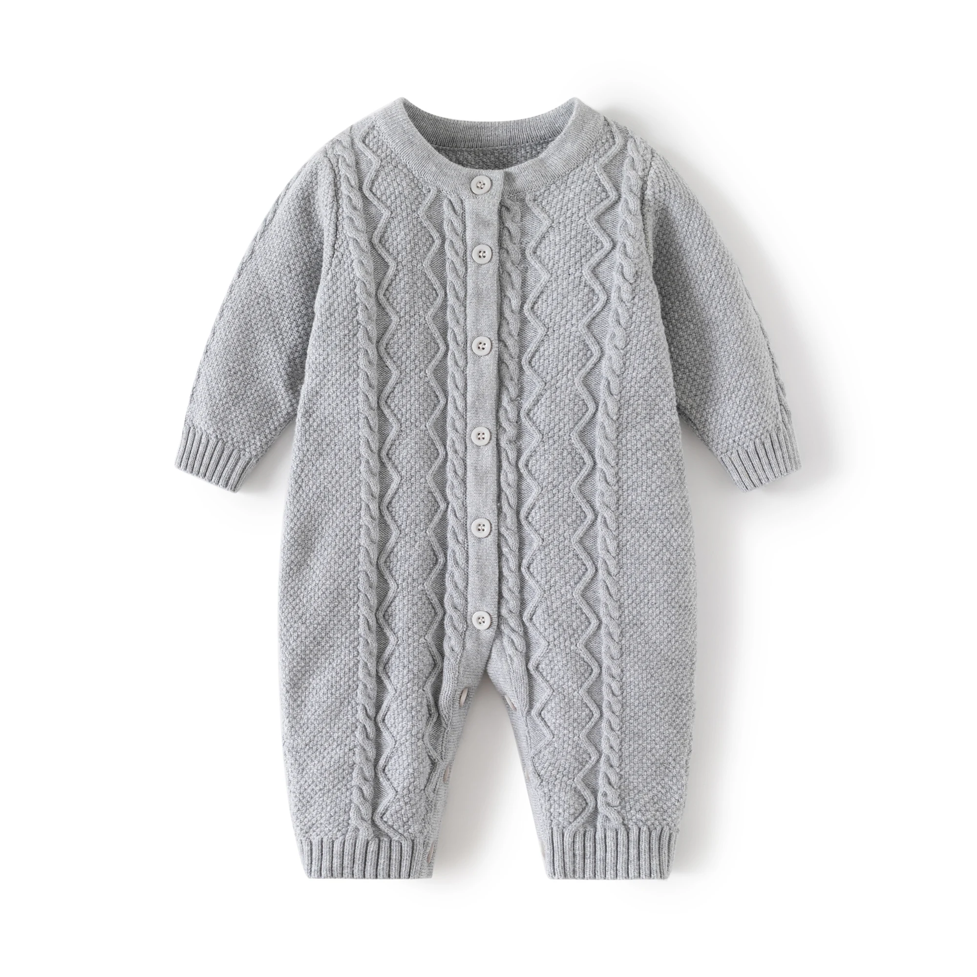 

Infant & Toddler's Solid Color Cable Knit Bodysuit, Casual Cotton Long Sleeve Onesie, Baby Girl's Clothing For Spring & Fall