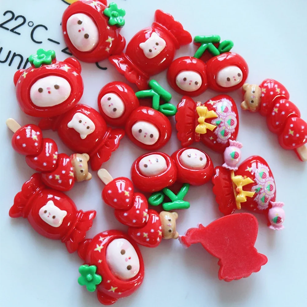 10PCS Shiny Red Candy Series Miniature Resin Flat Back Cabochons For Hairpin Scrapbooking DIY Home Decor Craft Accessories