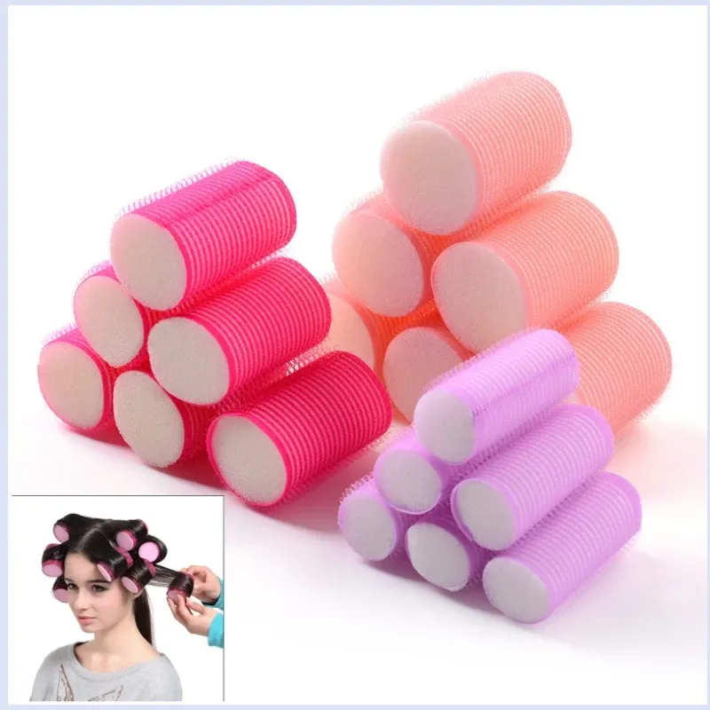 1/6Pc/set Sponge Hair Rollers Set Self Grip Heatless Hair Curler No Heat Self-adhesive Curling Hairdressing Classic Styling Tool