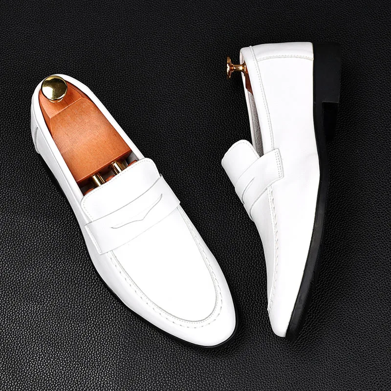 موضة الرجال الأبيض بيني Loafter براءات الاختراع والجلود أكسفورد الشقق أحذية غير رسمية الذكور العودة للوطن فستان الزفاف Zapatillas Hombre #2