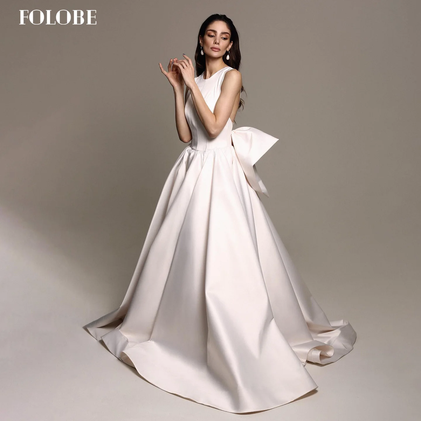 FOLOBE a-ligne col bateau avec nœud élégant princesse robes de mariée balayage Train robe de mariée vestidos de noche personnalisé