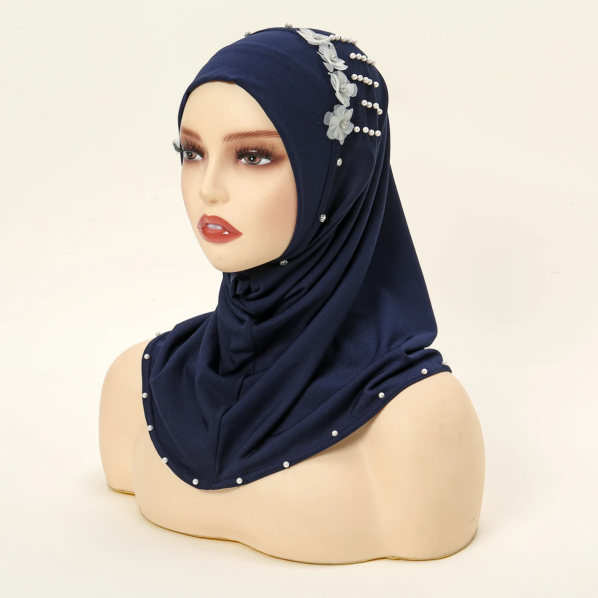 Foulard Musulman Islamique pour Femmes Musulmanes, Sous-Écharpe avec Perles Florales, Voile Hijab, Couvre-Cou, Turban, Vente en Gros