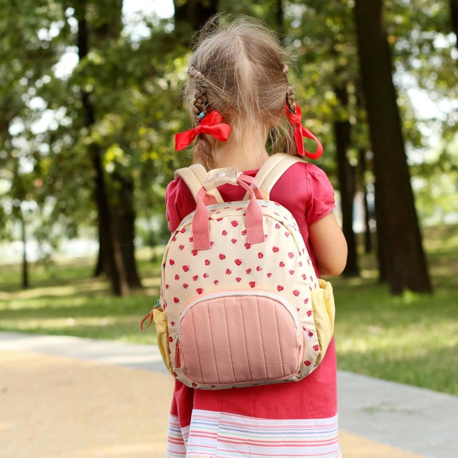 Pink Strawberry Toddler Backpack for Girls - Kids Mini Cartoon Breathable Comfortable Preschool Backpack for School Travel A7846
