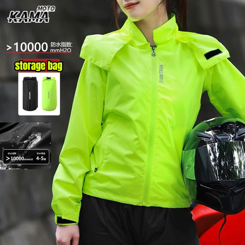 

Motorcycle Women Raincoat Cap Pocket Riding Reflective Waterproof Motorcyclist Split Capa De Chuva Motoqueiro Impermeable