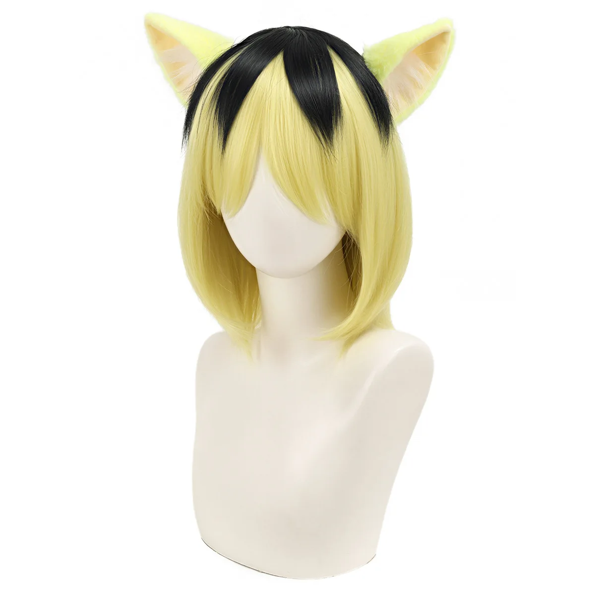 Anime Chainsmoker Cat Yakuneko Cosplay Wig Tail Ears Yani Neko Short Yellow-black Hair Masuko Etsushimaru Including ears