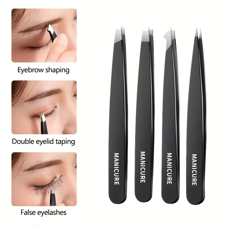 1/4pcs Tweezers Set - Professional Stainless Steel Tweezers For Eyebrows - Great Precision For Facial Hair, Splinter And Ingrown