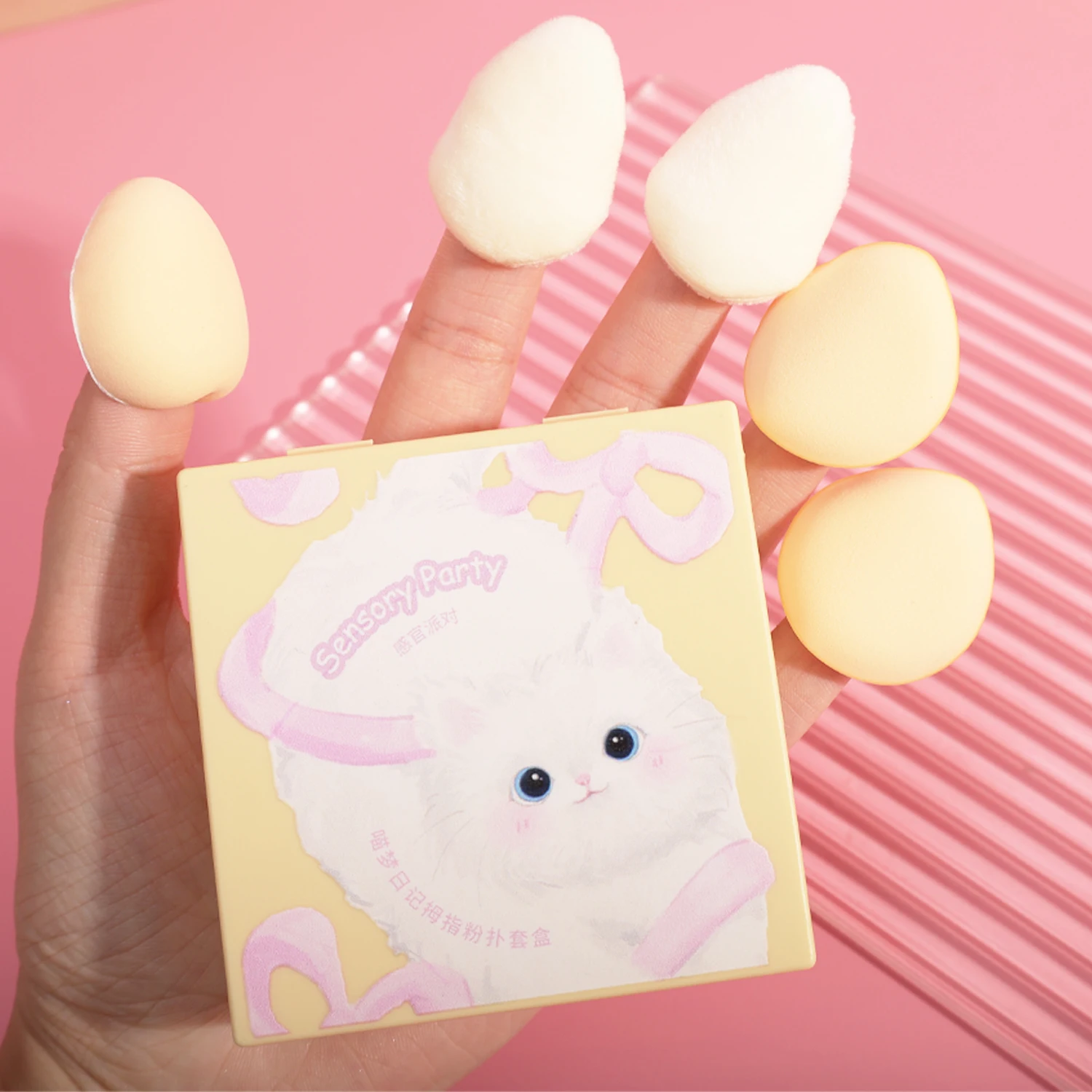 5pcs/set Mini Finger Puffs Face Concealer Cream Powder Applicator Makeup Tool Velvet Detail Liquid Foundation Sponge Beauty Puff