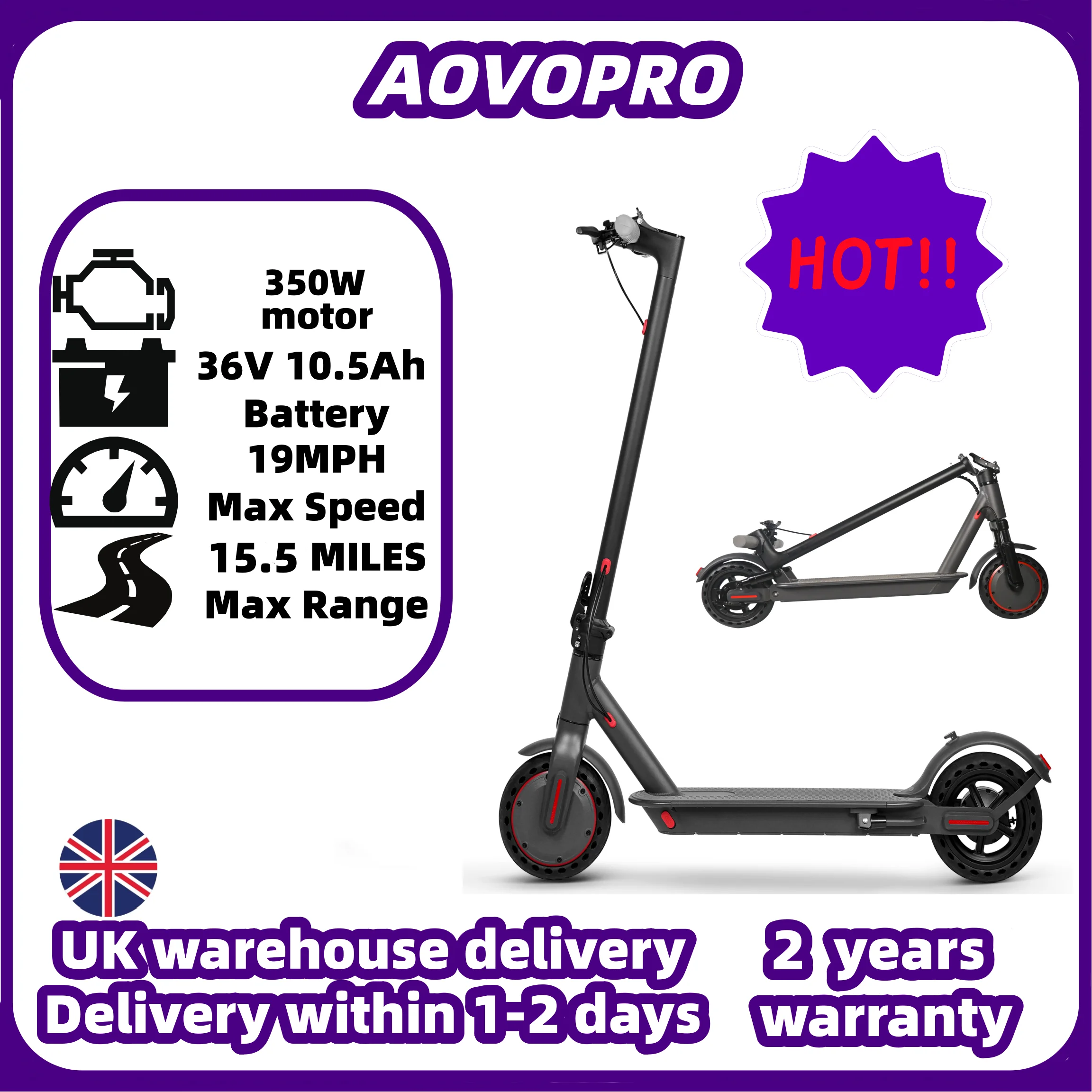 AOVOPRO Adult Electric Scooter 36V 7.8AH Battery 250W Powerful Motor Maximum Speed: 15.53mph miles App Control Supported 8.5-inch image 3