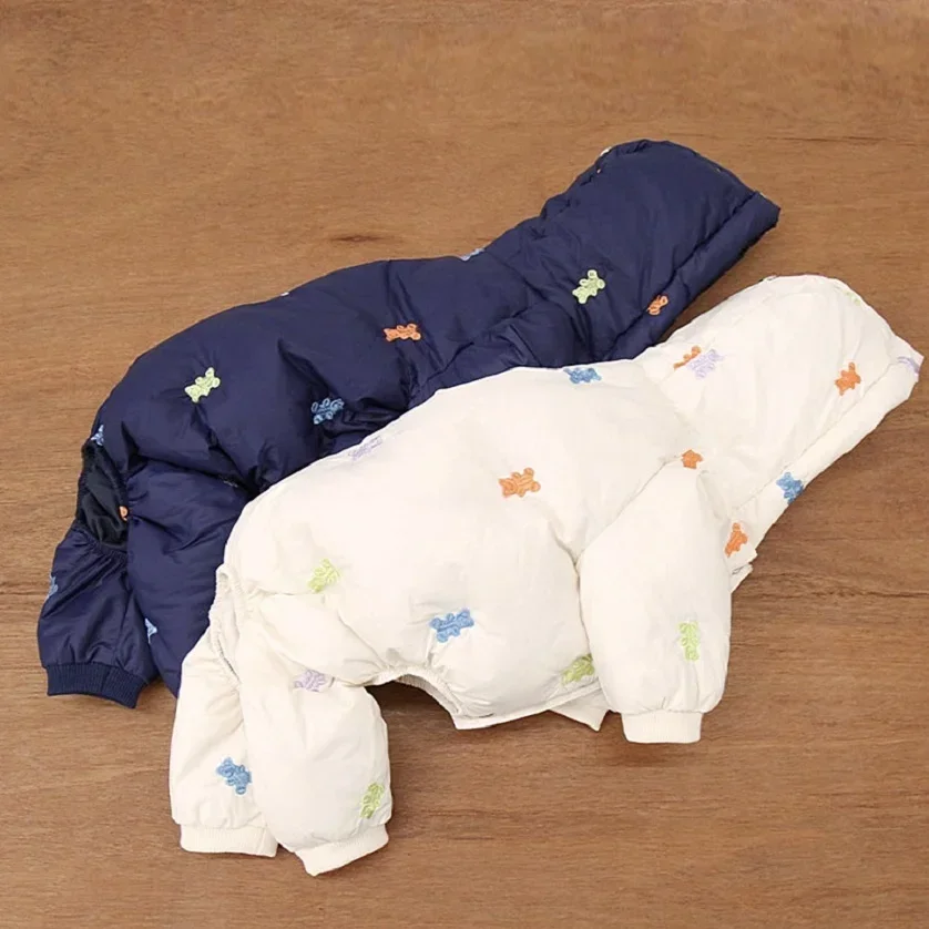 Full Printed Bear Dog Clothes Pet Four Legged Cotton Coat Teddy Warm Winter Outfit Schnauzer Down Jacket Puppy Sweet Jacket