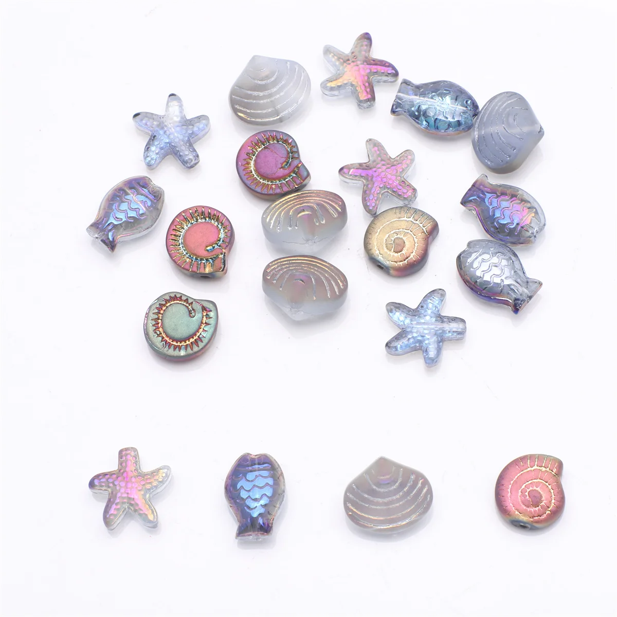 20Pcs Mixed Starfish /Snail /Shell /Small Fish Crystal Glass Pendants Beads DIY Making Earing Necklace Waist Jewelry Accessories