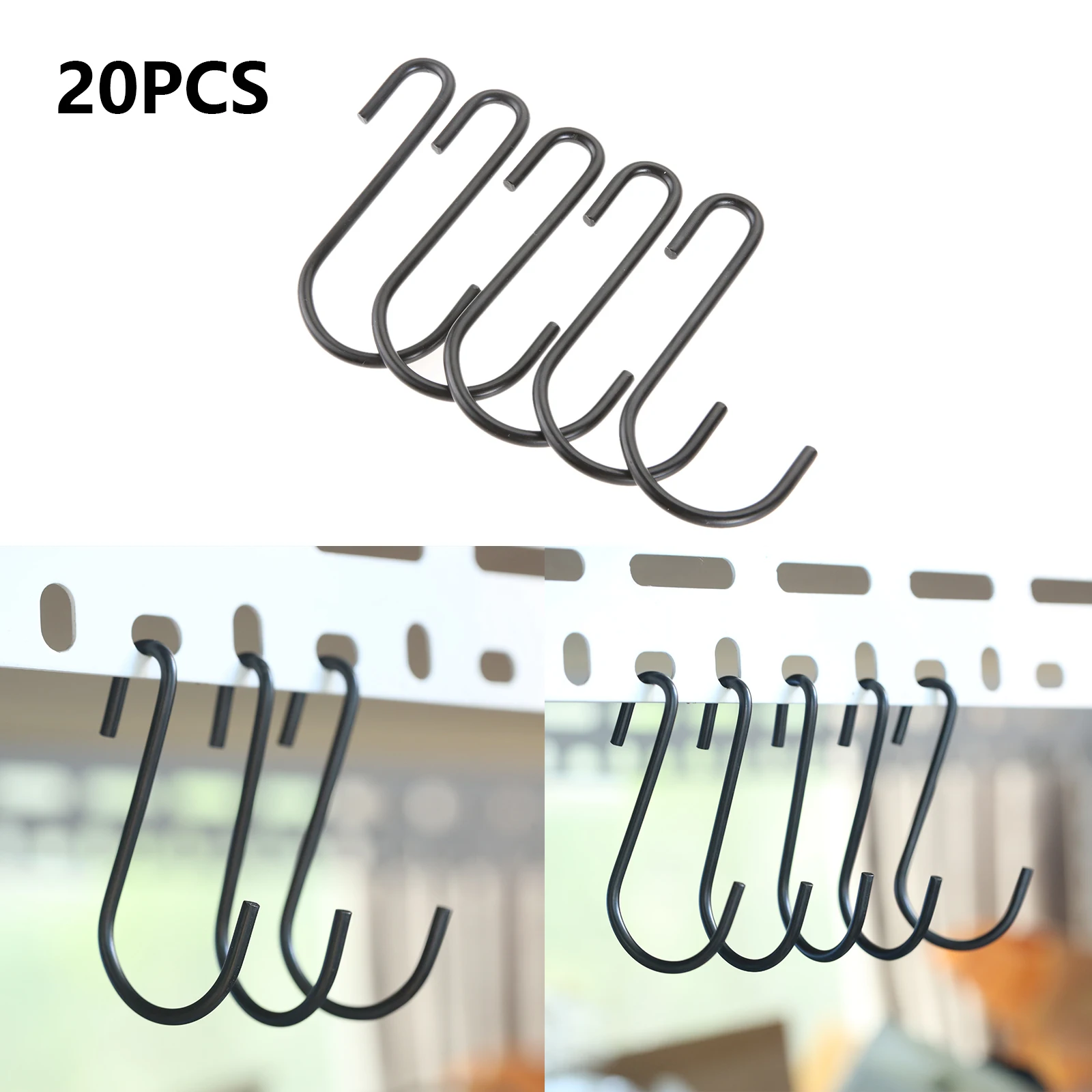 20/50pcs Hanging Hooks  Black S Shaped Hooks for Hang Shoes Towels Utensils Pancoat Bag Kitchen Camping Bathroom Bedroom Office