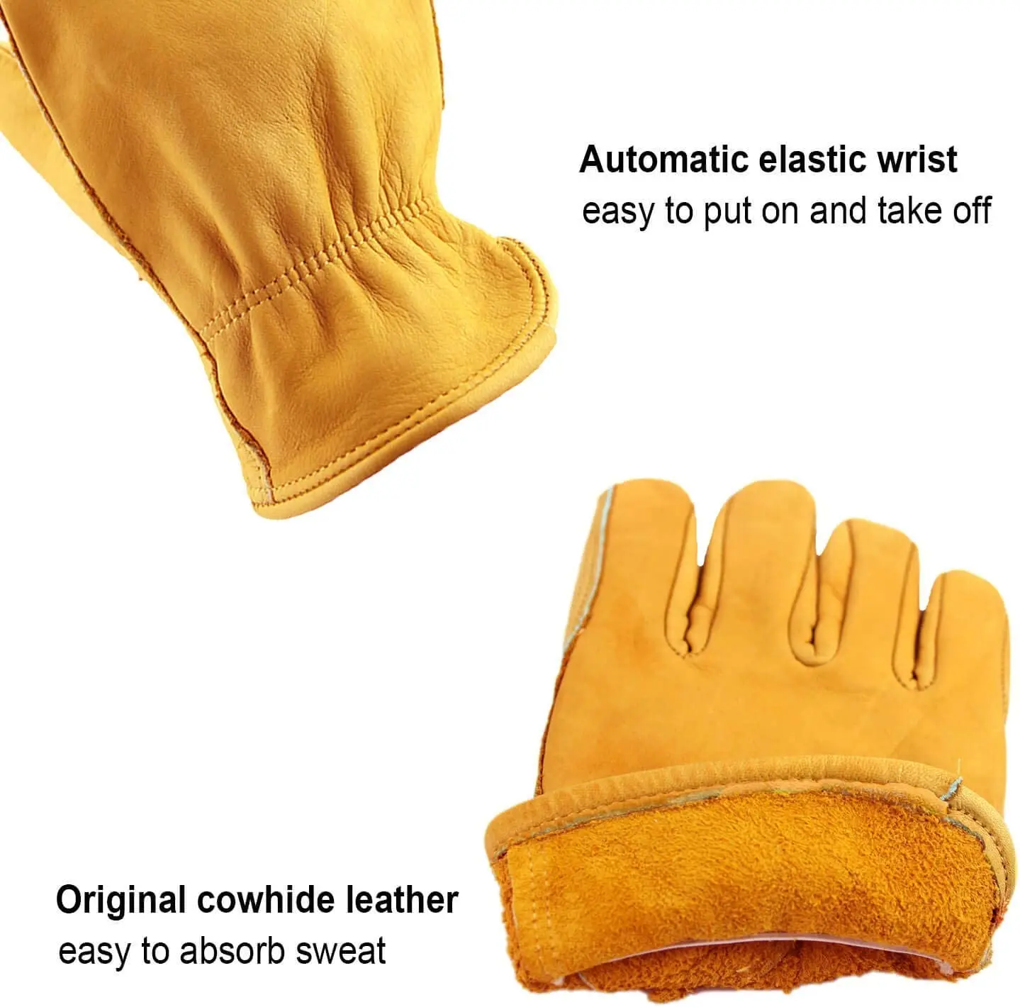 Flex Grip Leather Work Gloves Stretchable Wrist Tough Cowhide Working Glove Resistant Knit Wrist Canvas Backing Safety Supplies