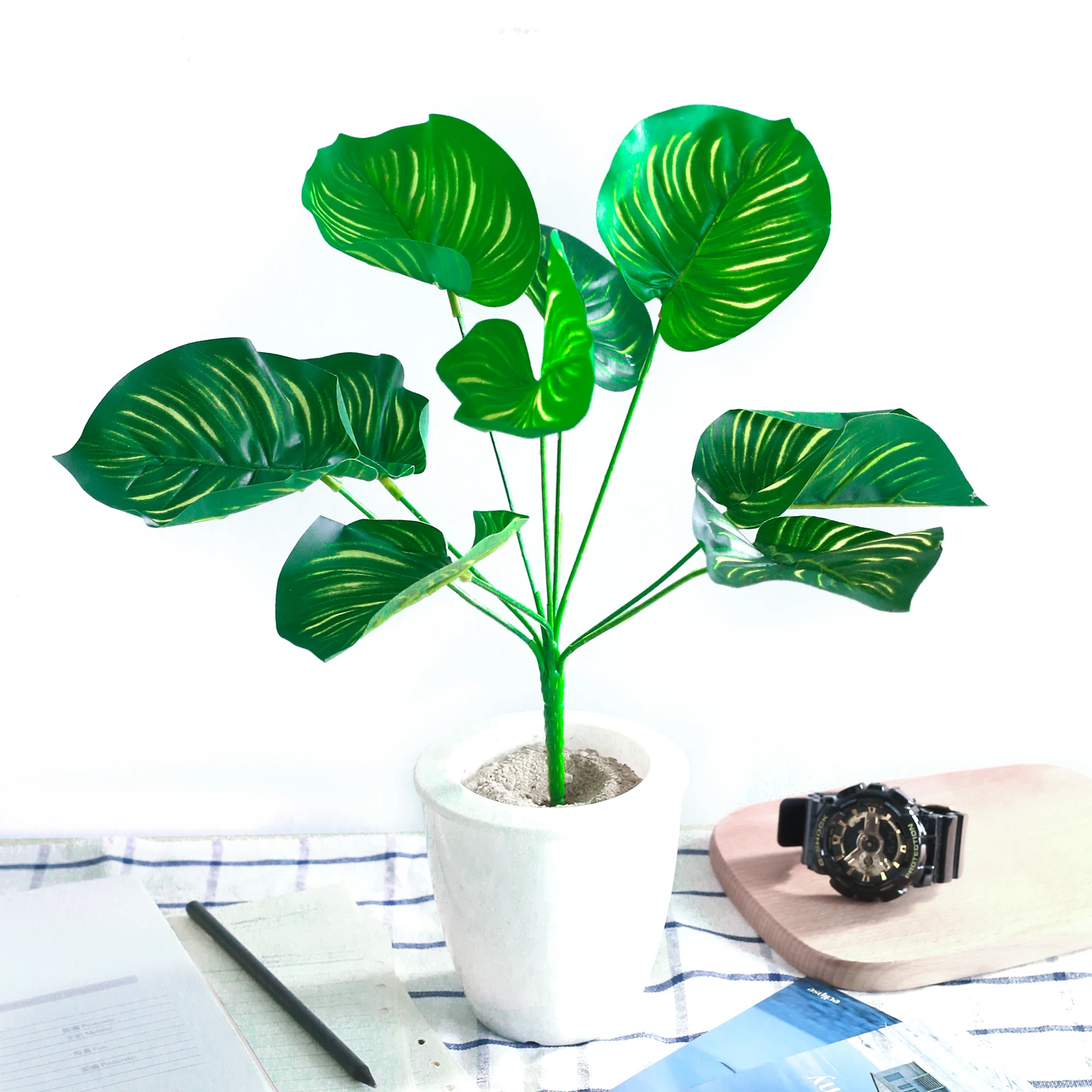 Artificial Monstera Leaves Home Garden Office Simulation Big Leaf Evergreen Decoration Plants Balcony Background Party Decorate