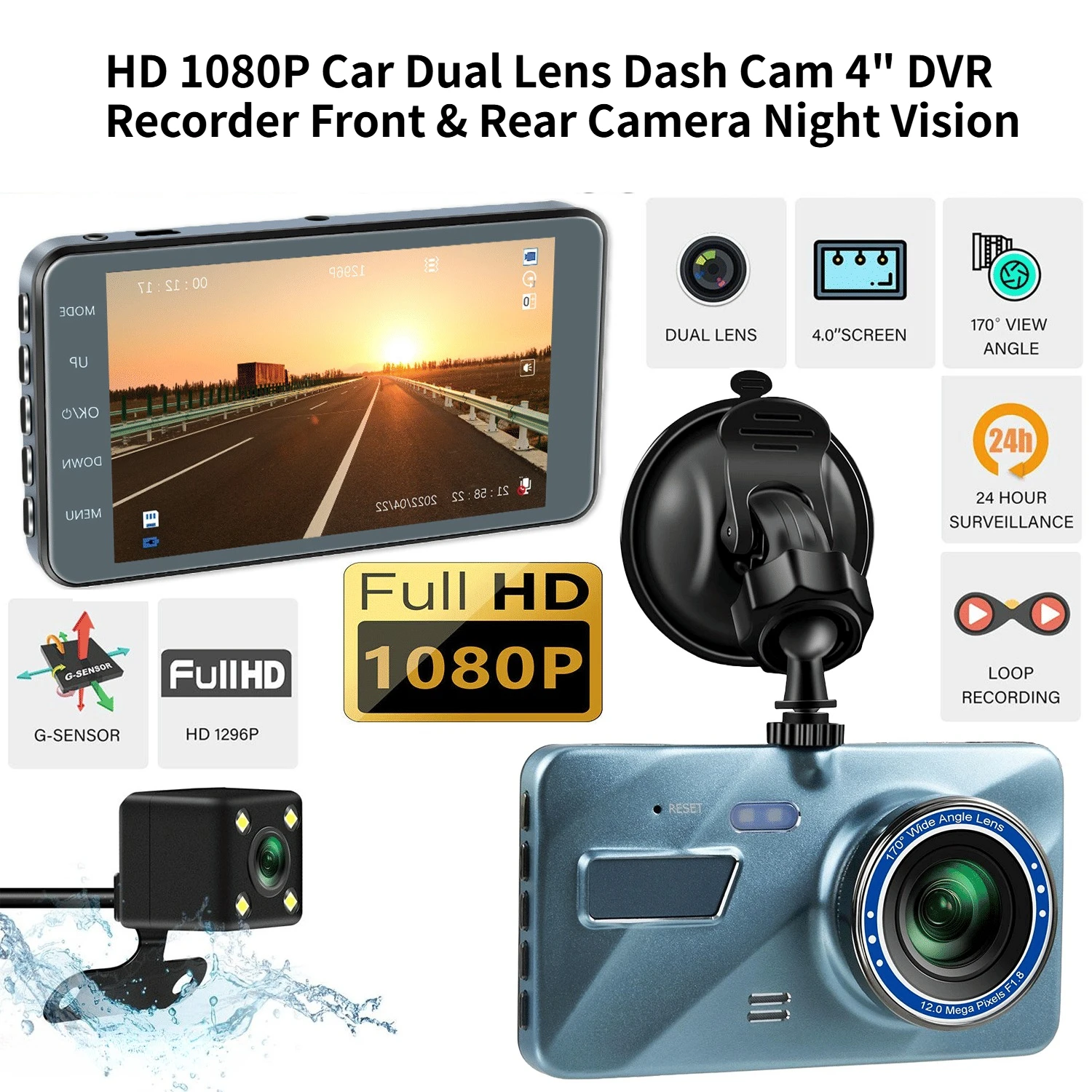 HD 1080P Car Dual Lens Dash Cam 4