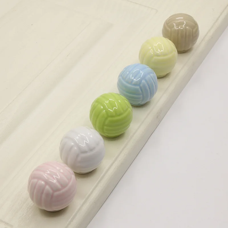 Colorful Volleyball Ceramic Cabinet Door Handle Cabinet Wardrobe Drawer Ball Round Single Hole Handle
