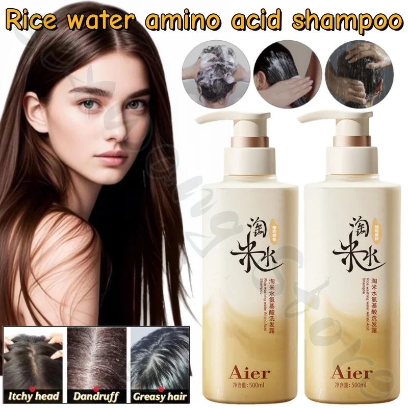 شامبو الأحماض الأمينية بماء الأرز منعش ورقيق، يهدئ بصيلات الشعر، ويقوي الشعر، ويحسن الشعر الدهني
