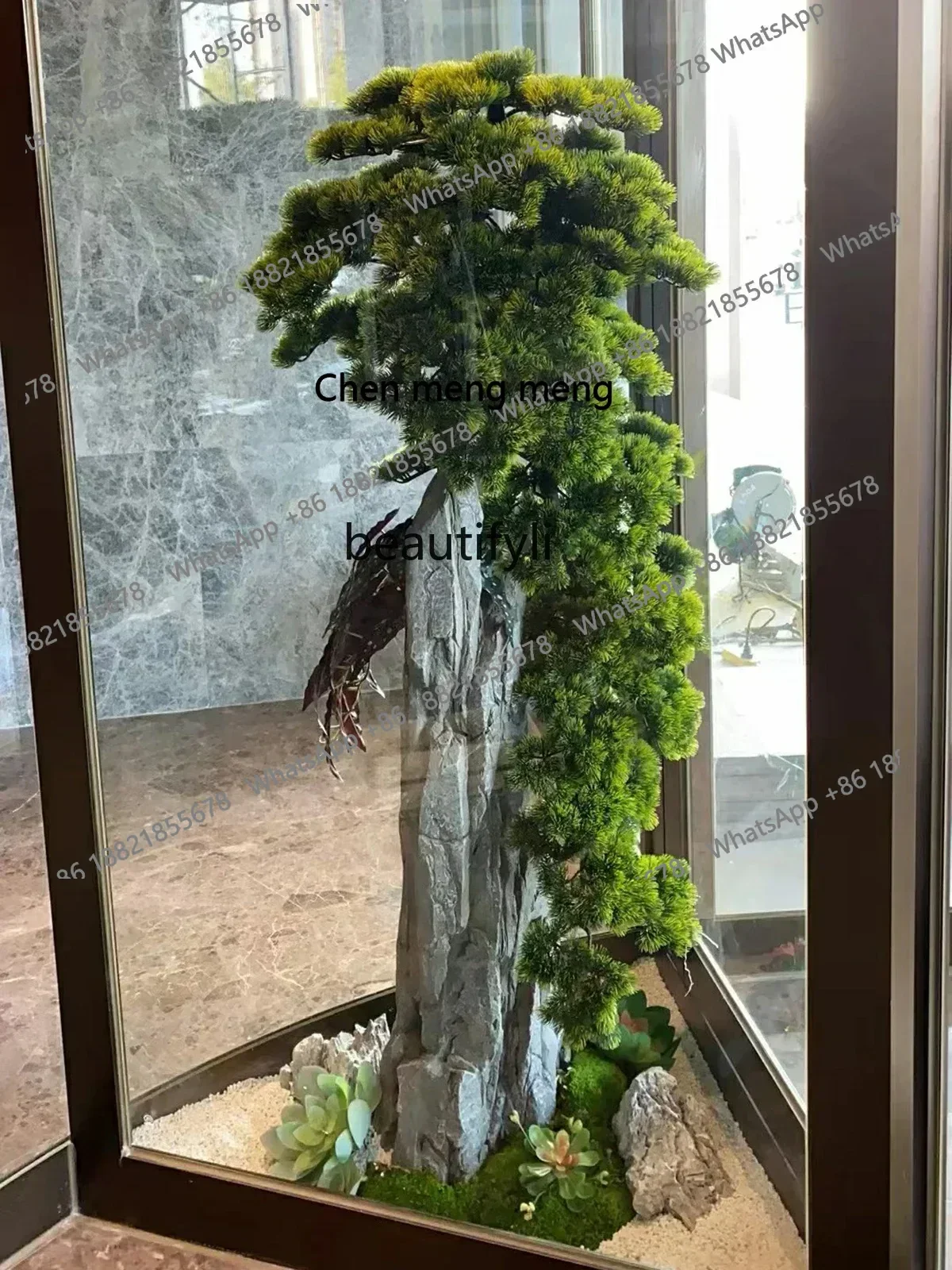 ss8350 Hotel simulation revolving door floral arrangement flower decoration welcome pine shopping mall large green plant fake pi