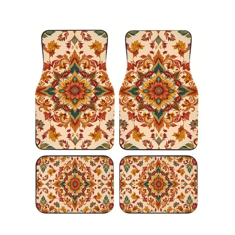 

4Pcs Boho Vintage Floral Print Car Floor Mats Universal Non-slip Waterproof Floor Mats for Car SUV Truck Interior Decor