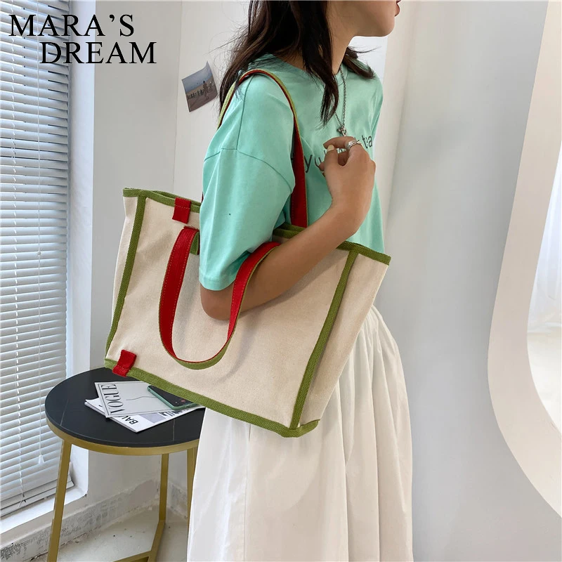 Mara\'s Dream Women Canvas Tote Bag Patchwork High-capacity Shopping Travling Fashion Ins Easy To Match Commuter Shoulder Bags