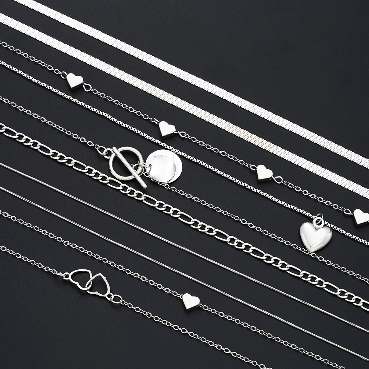 10 قطعة/المجموعة المرأة بسيطة تكويم قلادة القلائد مجموعة موضة الحب القلب متعدد الطبقات القلائد الإناث مجوهرات الحفلات هدايا 2025 #2