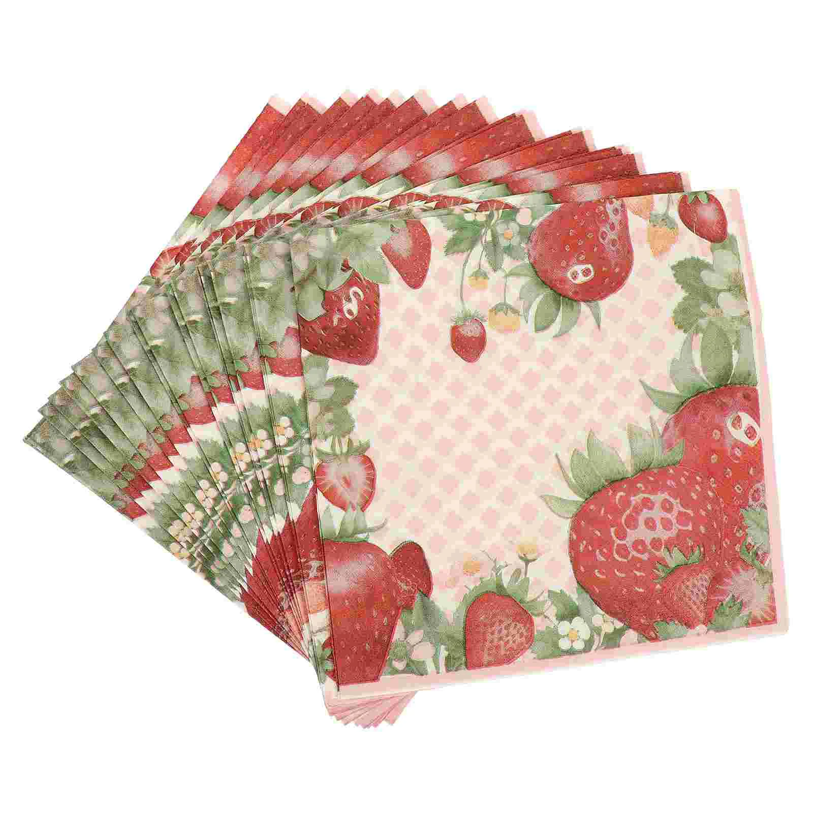 Servilletas de papel coloridas para cena, papel decorativo Tru Fru, fresas, Impresión de pañuelos, fiesta, pulpa de madera, flexible, Festival, 20 hojas