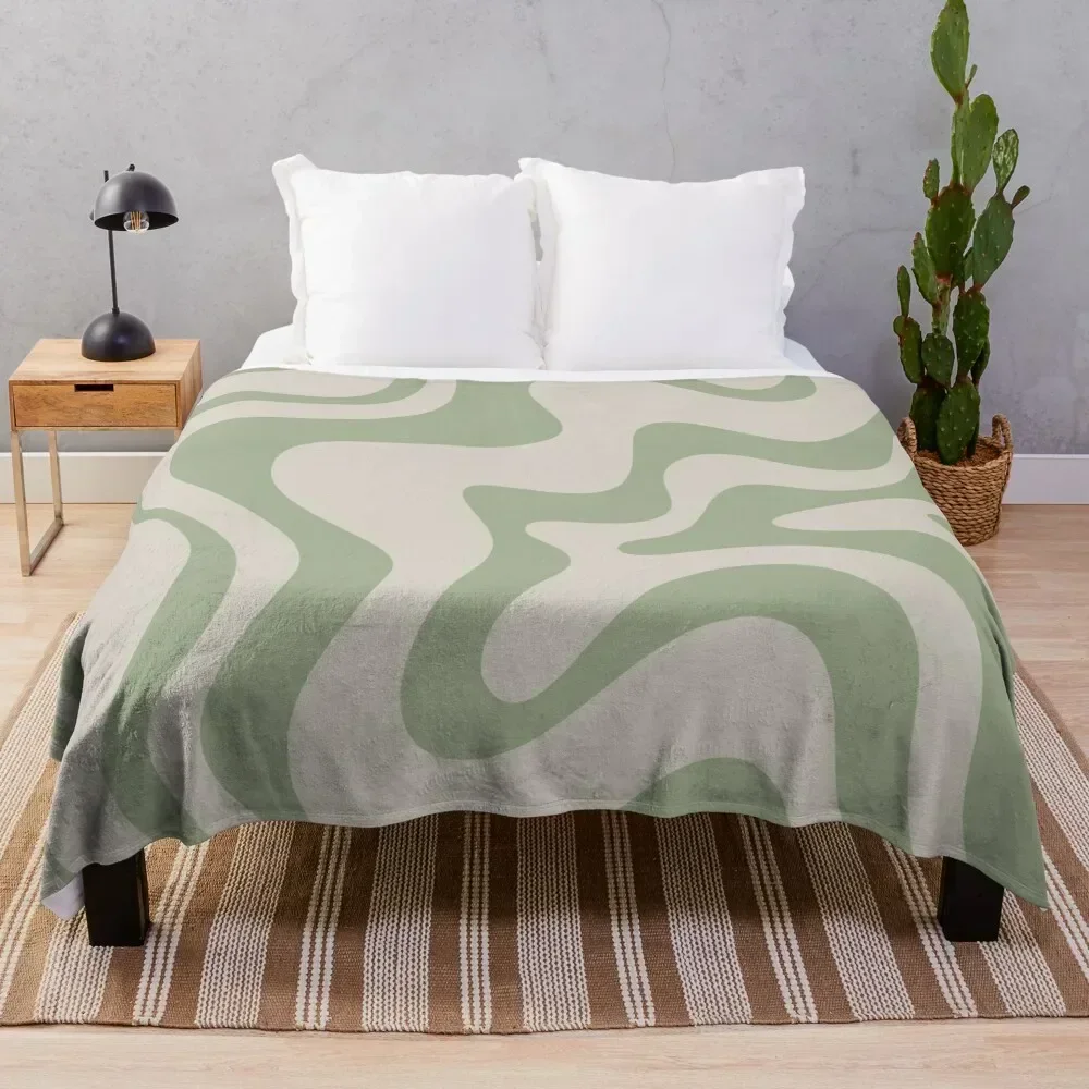 

Liquid Swirl Contemporary Abstract Pattern in Sage Green and Beige Throw Blanket Summer Beddings Furry Bed Blankets