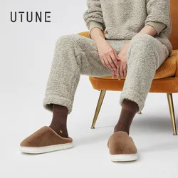 UTUNE Fluffy Women House Slippers Winter Warm Thick Sole Men's Home Flats Non-slip Mute Shoes Soft Platform Couple Shoes