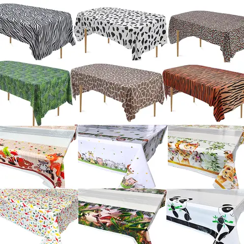 정글 식탁보 야생 한 생일 파티 식탁보 표범 사슴 잎 인쇄 테이블 커버 정글 사파리 테마 파티 장식