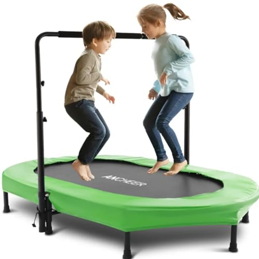 

Indoor Outdoor Trampoline 56 Rebounder with Adjustable Safety Handrail Foldable Jump Mat for Toddlers Boys Girls 220LBS Ccity B