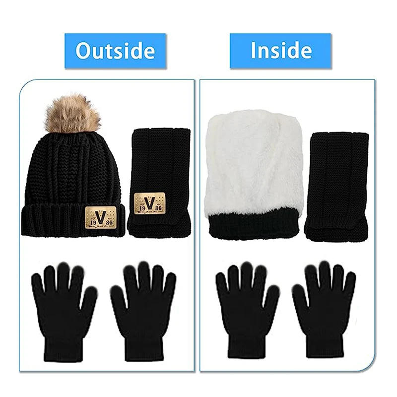 Autumn and winter children\'s hats, scarves and gloves three-piece baby thick hat and neck knitted hats for boys and girls