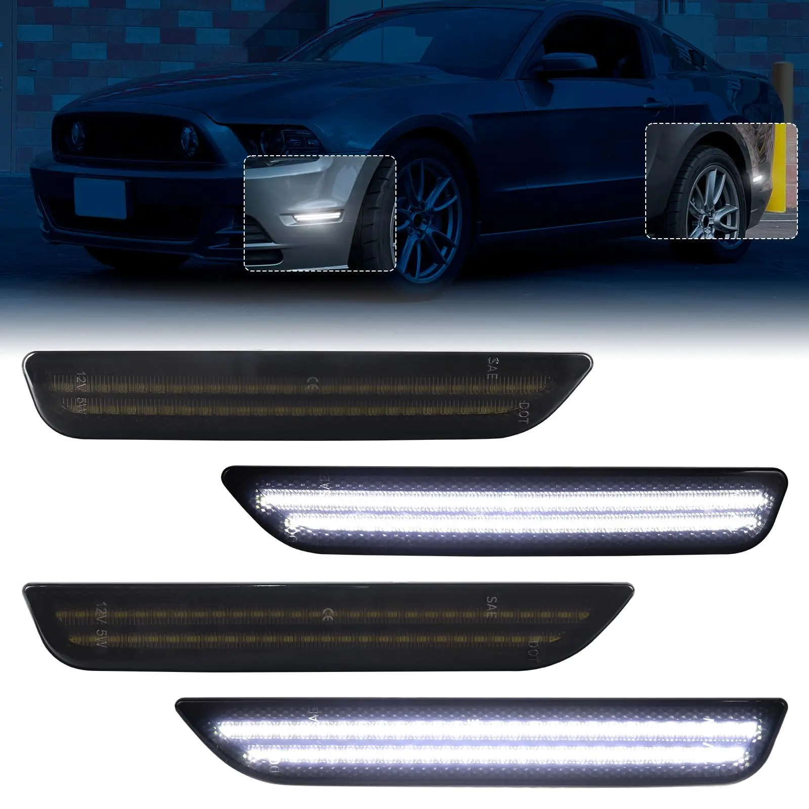 

Белые светодиодные боковые габаритные огни для Ford Mustang 2010-2014, фонари на крылья, бамперные габаритные огни, парковочные огни, OEM: AR3Z-15A201-A