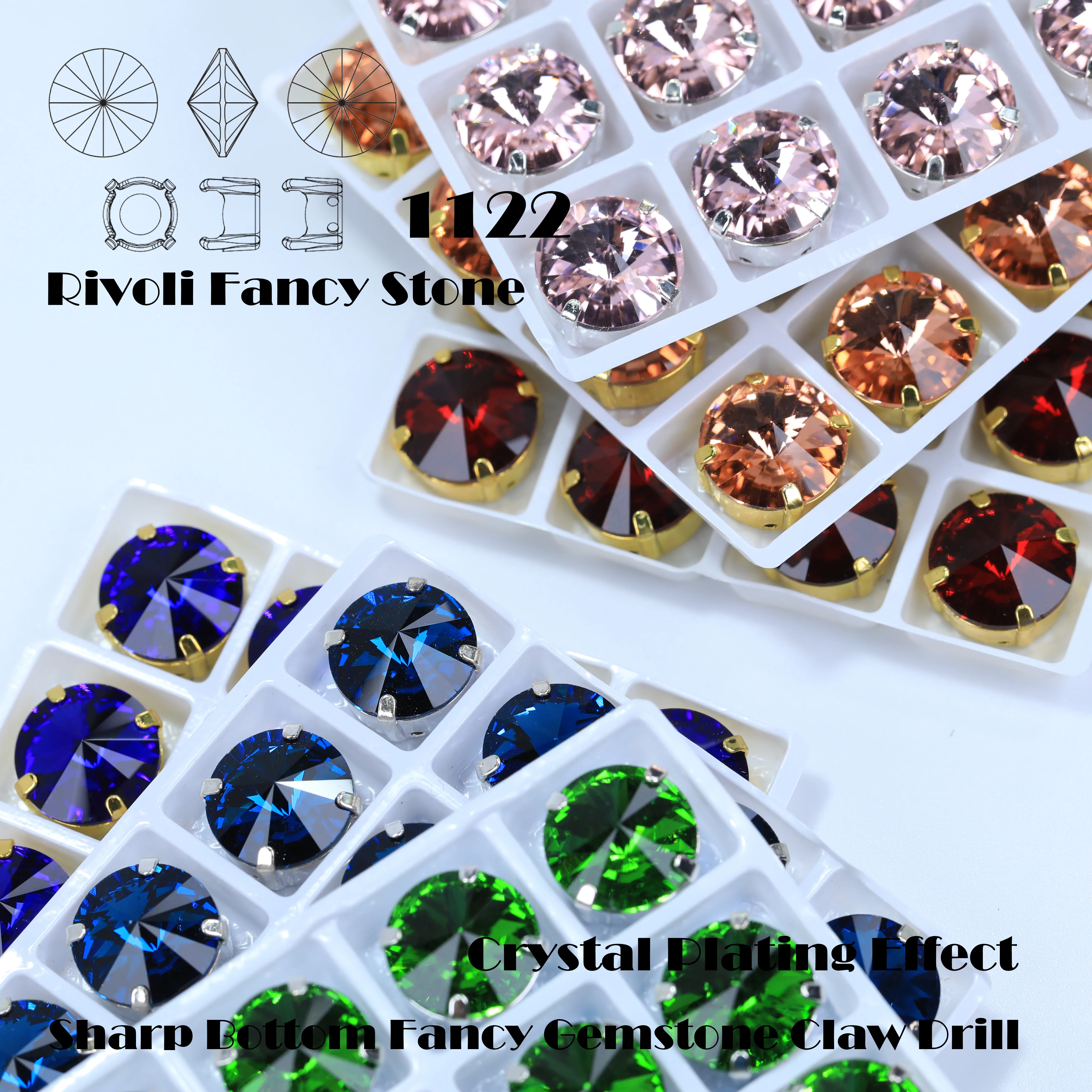 Hochwertige, satzförmige, aufnähbare Rivoli-Fancy-Stone, farbig beschichtetes Glas, Strass, Bling, DIY-Bastelzubehör, Handyhüllen-Deko, Haarschleifen, Kleidung – Detail 4