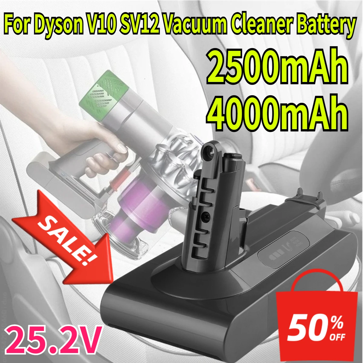 

Rechargeable Battery 25.2V 2500mAh-4000mAh for Dyson V10 SV12 Absolute Replaceable Fluffy Cyclone Vacuum Cleaner Battery