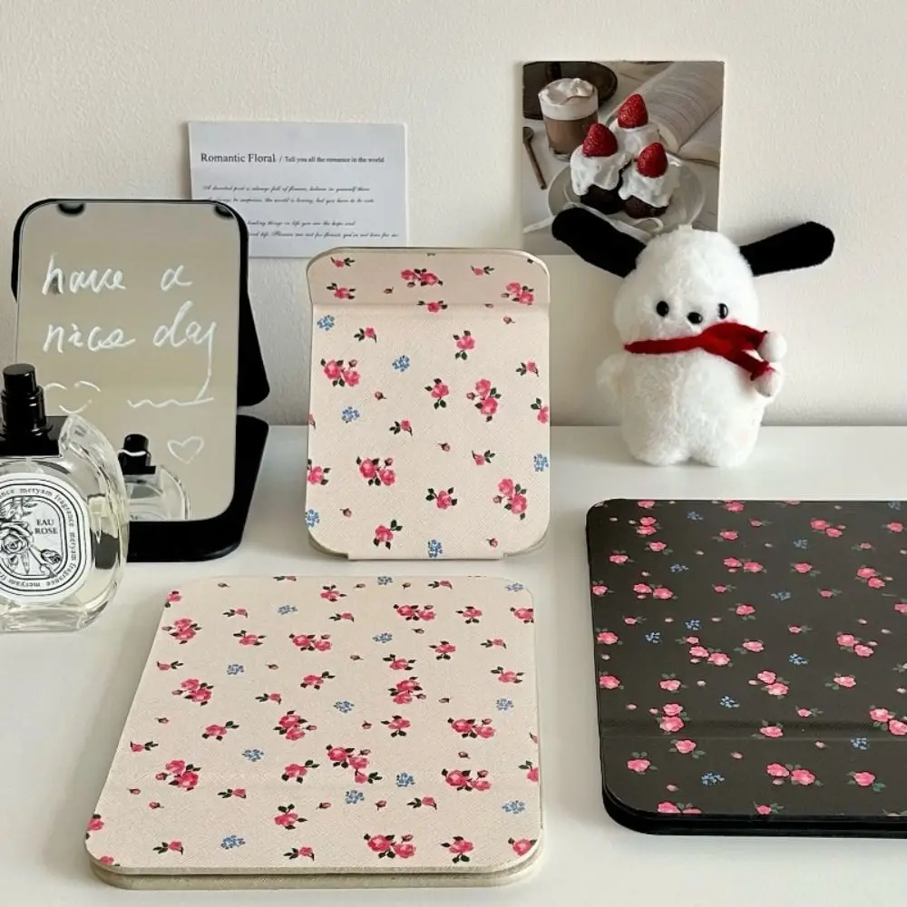 Pu lederen desktopstandaard spiegel bloem opvouwbare make-upspiegel compacte cosmetische spiegel lichtgewicht make-upspiegel unisex