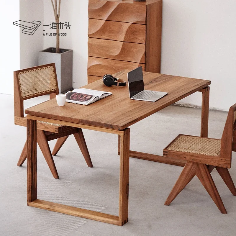 Cream Style Solid Wood Dining Table Compact Size with Storage 2026 New Design Open Shelves Multi Tier for Work Space