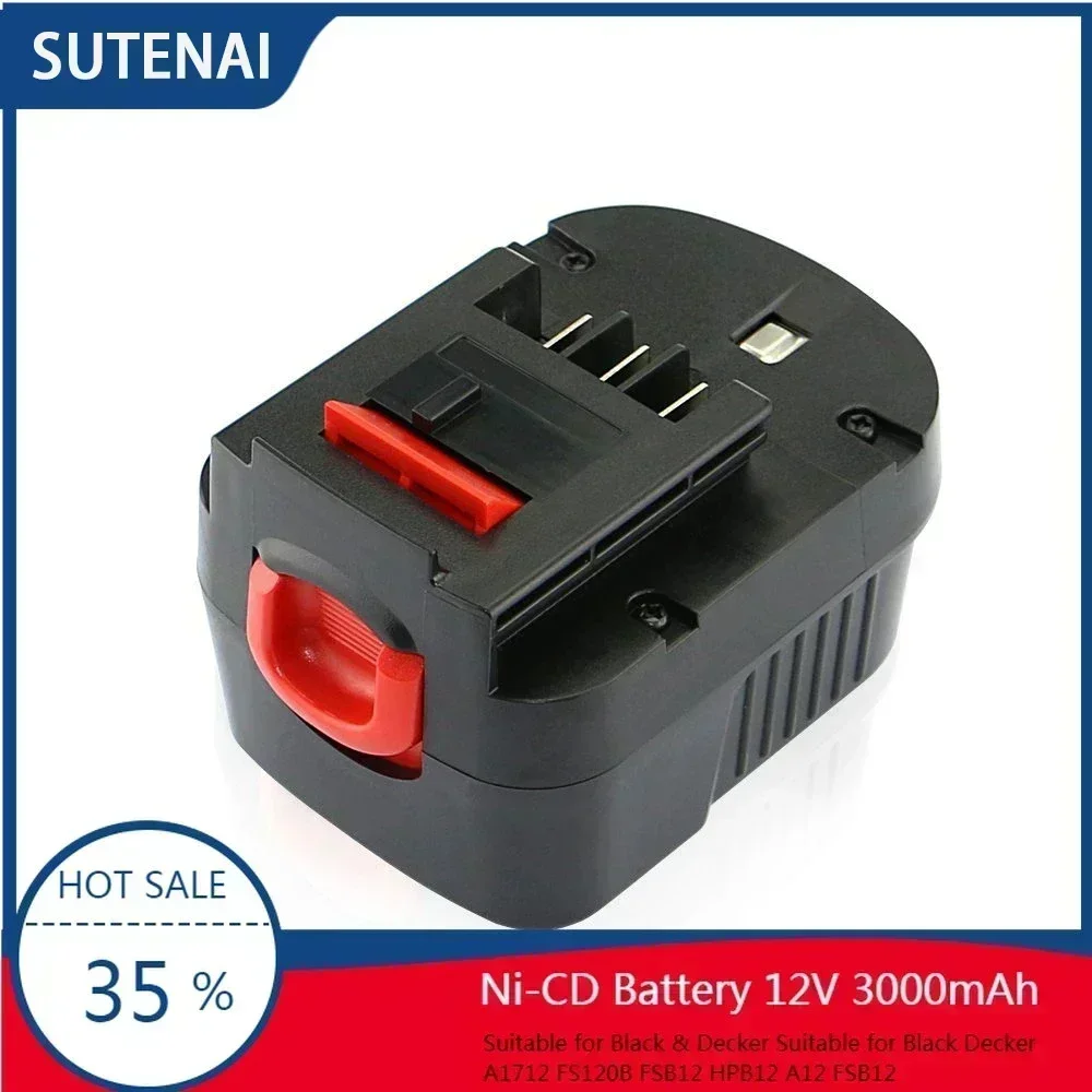 2025NEW 12V 3000mAh NI-CD Replacement Battery for Black&Decker A1712 FS120B FSB12 HPB12 A12 A12-XJ A12EX FS120B FSB12 L50