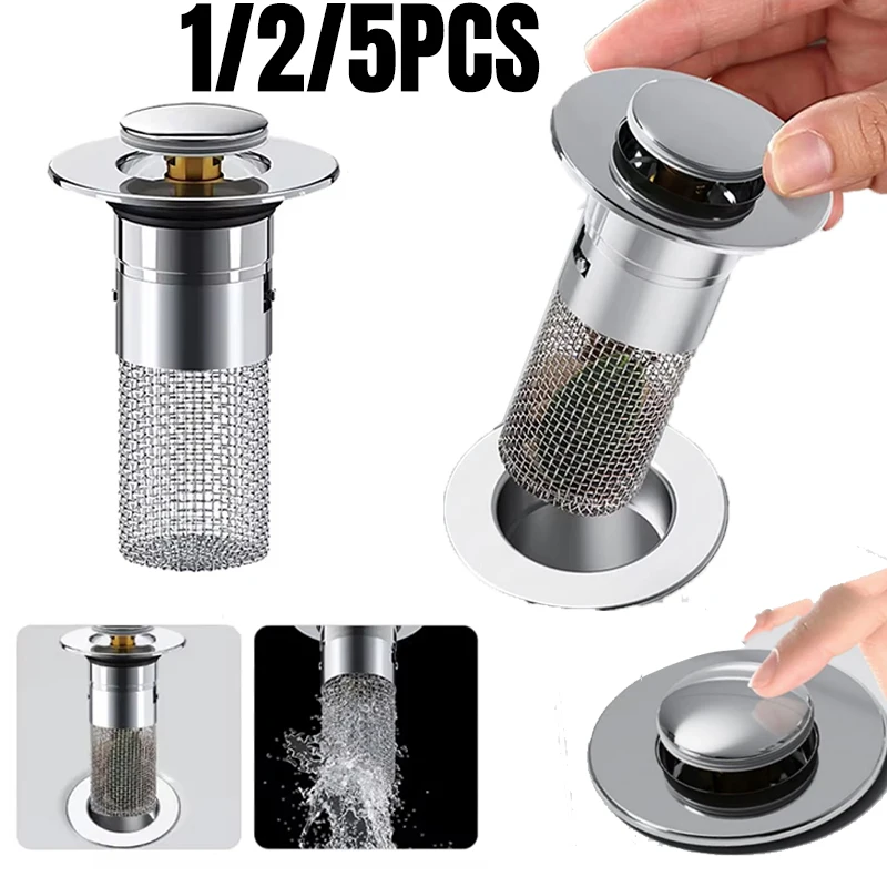 

1-5pc Stainless Steel Floor Drain Filter Leak Plug Anti Odor Pop-Up Bounce Basin Bathroom Sink Drain Stopper Hair Catcher
