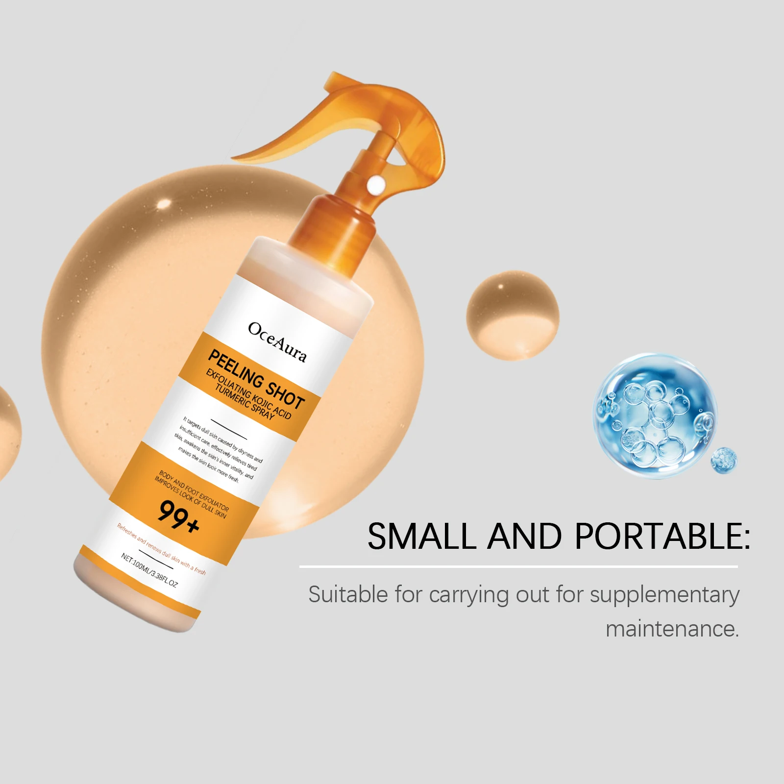 Natural Kojic Acid & Turmeric Exfoliating Spray - Gentle Deep Body Cleansing, Moisturizing and Skin-Softening Nourishing Mist
