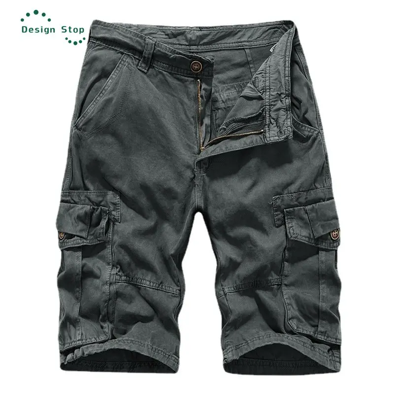 Summer Cargo Shorts for Men Stylish Multi-Pocket Bermuda Shorts Male Solid Color Cargo Pants