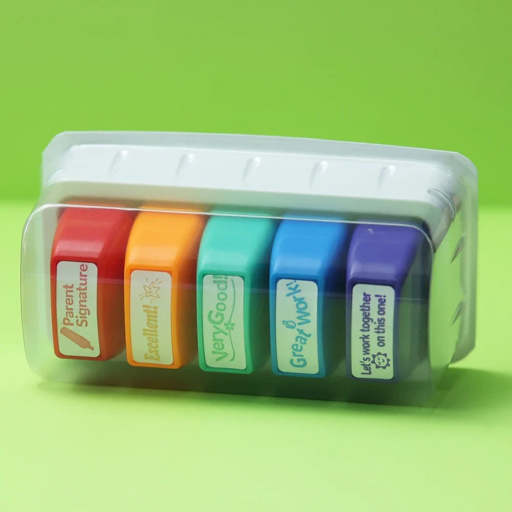 5pcs Teacher color stamp automatic inking teacher with school families Color  encourage children to bring storage tray stamp