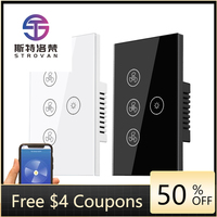 STLF Smart Home Wall Touch Screen Fan Light Dimmer Switch with for Alexa Dual Switch Glass ABS PC Materials WiFi Enabled