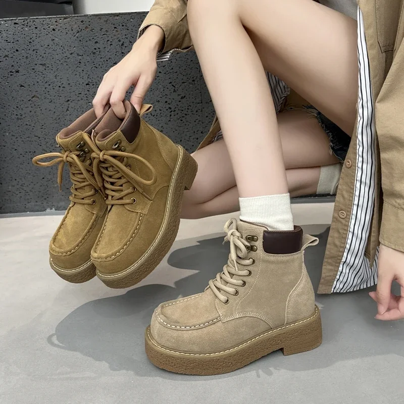 

Women's Ankle Boots Fashionable Vintage Women Work Boots British Style Motorcycle Boot Casual Leather Boots Сапоги Трубы Женские