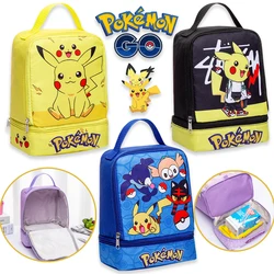 Pokemon Pikachu Portable Lunchbox Bag Kids Bento Bag Large Capacity Double Layer Cartoon Student Kawaii Fruit Snack Picnic Bag