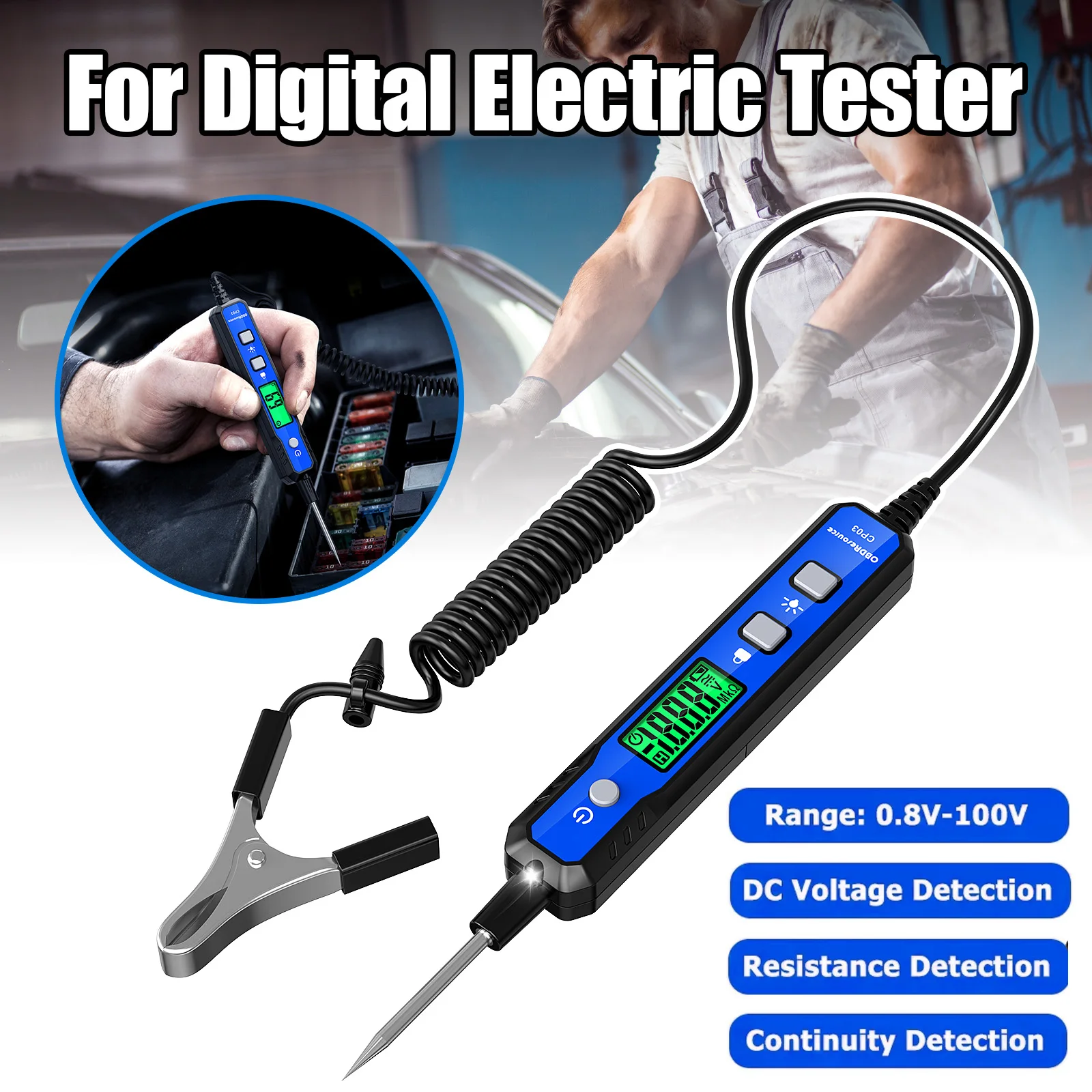 

0,8-100 В автомобильный детектор напряжения, ручка для проверки схемы обслуживания неисправностей автомобиля, цифровая ручка с подсветкой, диагностический зонд для предохранителя автомобиля, тестовая ручка